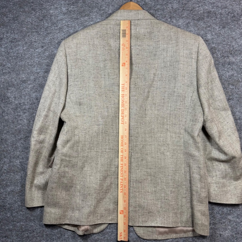 Stafford 100% Silk Blazer Jacket Mens 42S Herringbone Beige Tan Sport Coat - Picture 12 of 14